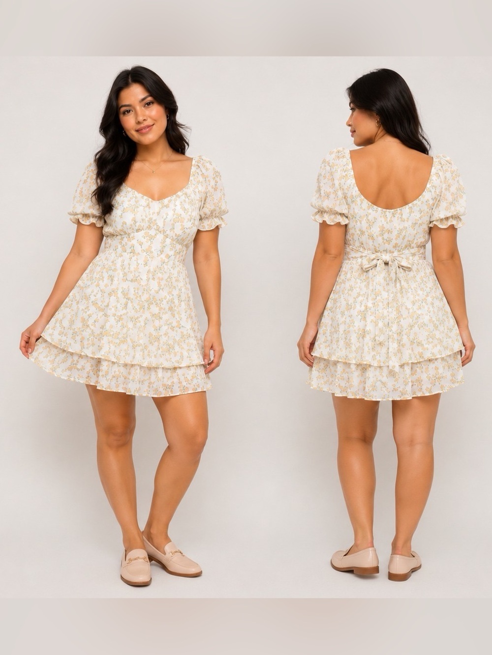 Love Tree Floral Puff-Sleeve Romper